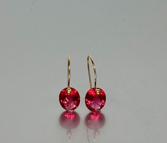 14K/18K Gold Small Oval Pink Tourmaline Dangle Earring (12 ct), Small Earrings, October Birthstone Birthday, Bridal Earrings, Gift For Her.