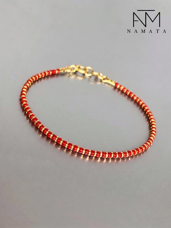14K Gold Filled Red Minimalist Bracelet, Handmade Minimalist Design, Stacking Bracelet, Layering Bracelet, Everyday Bracelet