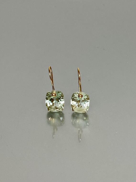 14K Gold Green Amethyst Earrings, Light Green Drop Earring, Small Earrings, Green Gemstone, Minimalist Earrings, Holiday Gifts For her.