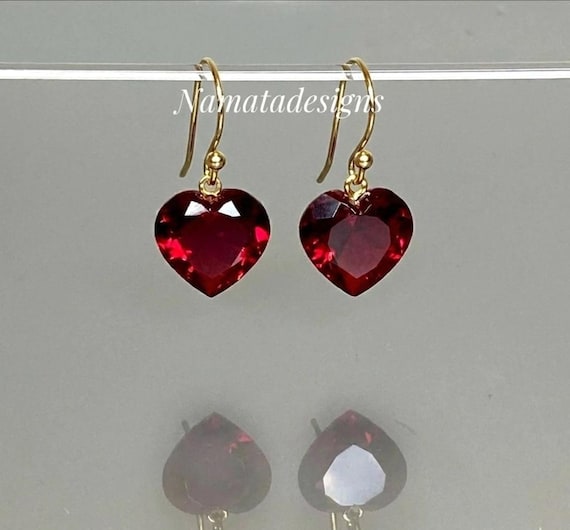 14K Gold Ruby Heart Drop Earrings: July Birthstone Bridal Jewelry