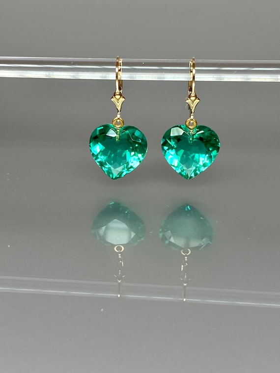 Colombian Emerald Heart Earrings, October Birthstone, Heart Earrings, Emerald Jewellery Gift For Her, Mothers Day Gift.