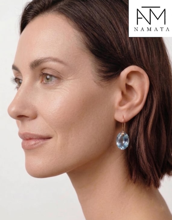 14K Gold Aquamarine Dangle Earrings: March Birthstone, Sky Blue Jewelry.