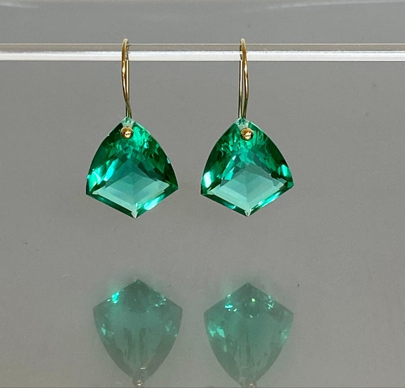 14K/18K Gold Colombian Emerald Dangle Earrings, May Birthstone Jewelry, Emerald Jewelry Gift.