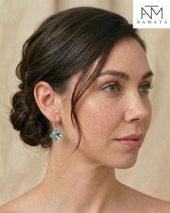 14K/18K Gold Aquamarine Dangle Earrings, December Birthstone Earrings, Aquamarine Jewelry Gift For Woman.