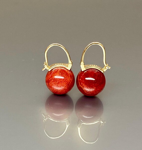 Natural  Sponge Coral Sphere Hoop Earrings, Large Coral Globe Earrings, Statement Earrings,  Ball Earrings, Coral Jewelry Gift For Her.