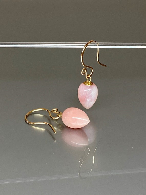 14K Gold Natural  Pink Opal Earrings, Opal Dangle Drop Earrings, Pink Stone Earrings, Small Opal Earrings, October Birthstone Earrings
