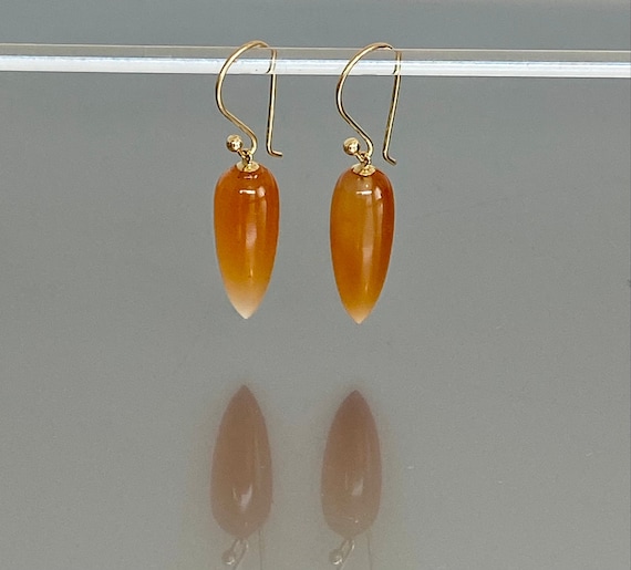 14K/18K  Gold Natural Carnelian Dangle Earrings, Orange Gemstone Drops, August Birthstone, Gemstone Earrings for Women, Gift For Her