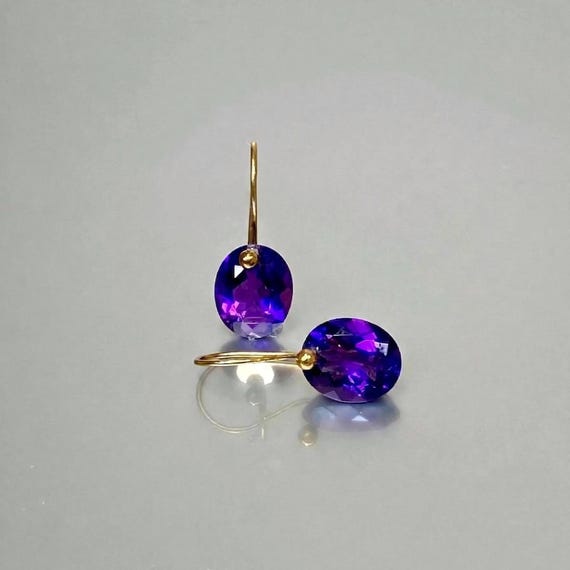 Purple Amethyst Dangle  Earrings, Oval Earrings, February Birthstone Jewelry Gift