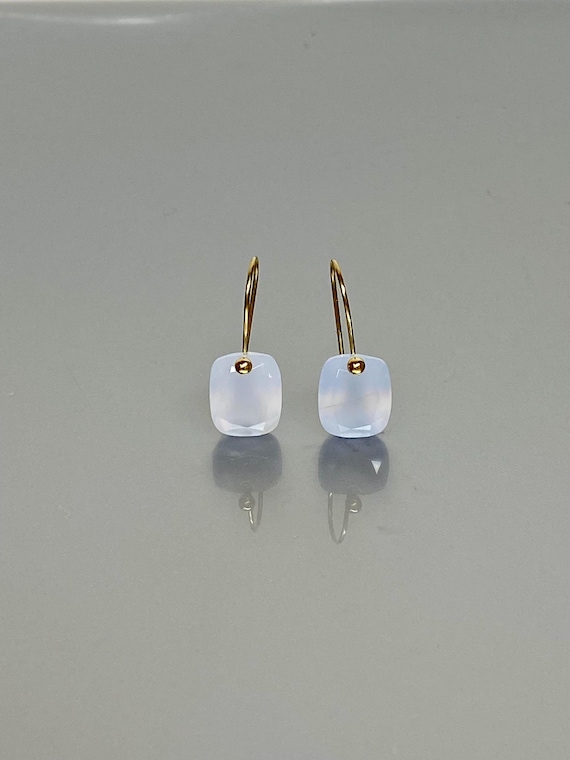 14K/18K Natural Lavender Chalcedony Dangle Earrings, Small Earrings, Rectangle Earrings, Minimalist Earrings,  Holiday Gifts For Her.