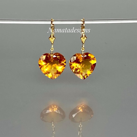 Minimalist Citrine Heart Earrings • 14K Gold Vermeil & Sterling Silver • Citrine Jewelry • Birthstone Gift for November
