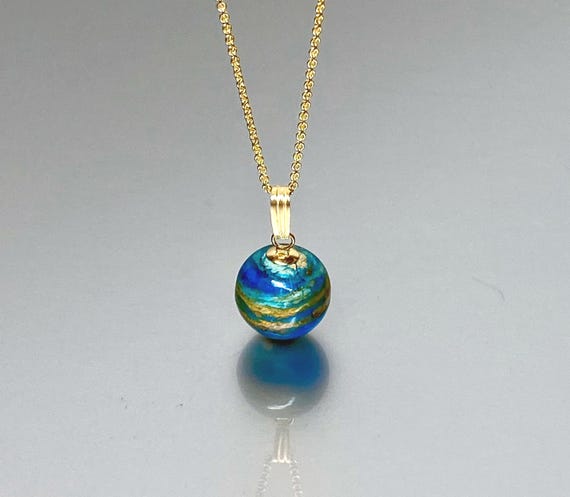 14K Gold Globe Peruvian Opal Pendant Necklace, Sphere Pendant, ONE OF A KIND, Blue opal, October Birthstone, Opal Jewelry Gift For Her.