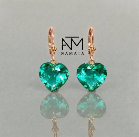 Colombian Emerald Heart Earrings, October Birthstone Gift, Emerald Jewelry  For Her