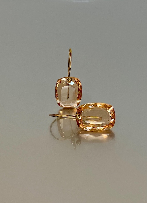 14K Gold Morganite Earrings, Morganite Drop Earring, Peach Morganite  Earring, Rectangle Dangle Earring, Morganite Jewelry Gift For Her.