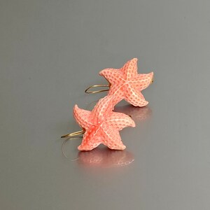 14K Gold Starfish Drop Earrings, Carved Drop Earrings, Salomon Pink ...