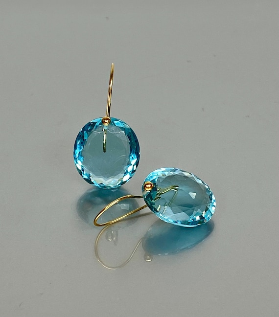 14K Gold Oval Aquamarine  Earrings (40 ct), Aquamarine Statement Earring, December Birthstone, Aquamarine Jewellery, Gift For Her