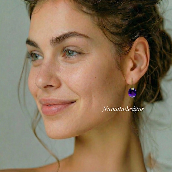 14K/18K Gold Purple Amethyst Dangle Earrings: Oval Earrings, February Birthstone Jewelry Gift