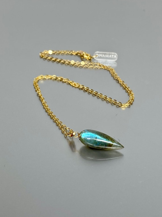 14K Gold  Natural Green Blue Fire Labradorite pendant, ONE OF A-KIND,  Layering Boho Necklace, Labradorite  Jewelry Gift For Her