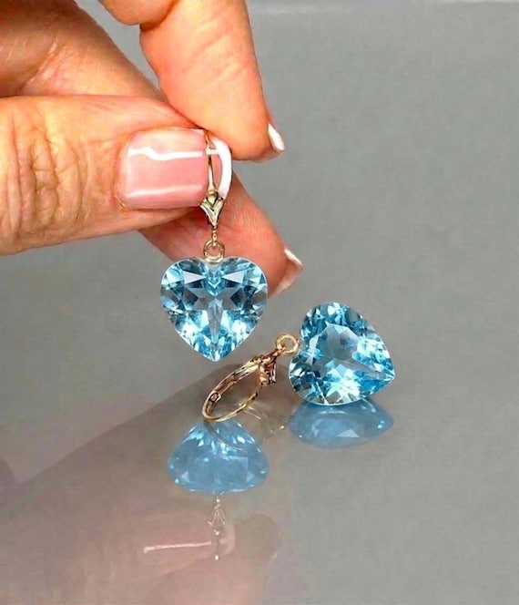 Aquamarine Heart Earrings Gold, Something Blue, Wedding Jewelry, Bridal Earrings,  March Birthstone