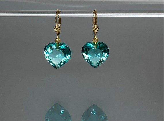 14k Gold Paraiba Tourmaline Heart Earrings, October Birthstone, Small Heart  Earrings, Tourmaline Jewelry  Gift For Her.