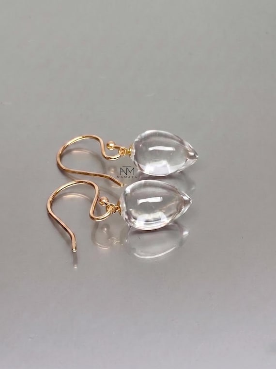 Rock Crystal  Quartz  Drop Earrings, Teardrop Quartz Earrings, Transparent Earrings, Pools Of Light, Rock crystal jewelry Gift For Her.