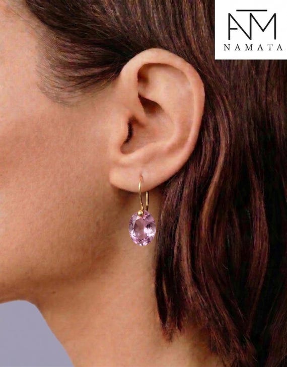 Natural Pink Amethyst Dangle Earrings, Gemstone Drop Earrings, Pink Stone Earrings, Gift for Her, Minimalist Amethyst Earrings