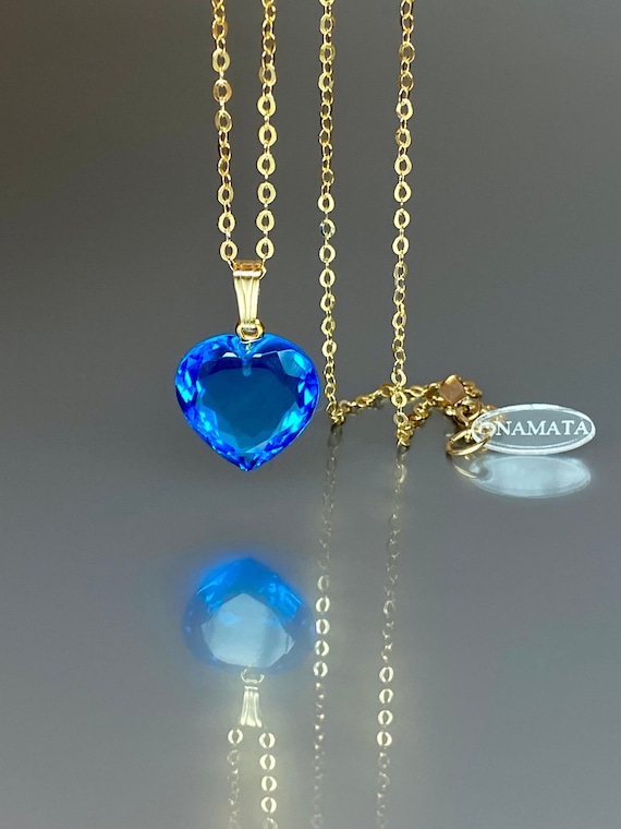14K Gold Swiss Blue Topaz Heart Necklace, Small  Heart Pendant, Minimalist Birthstone Necklace, Swiss Topaz Jewelry  Gift For Her