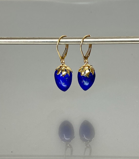 14K  SOLID GOLD Lapis  Lazuli  Earrings, Lapis Dangle Earrings, Blue Gemstone Earrings, Royal Blue Earrings, September Birthstone Earrings.