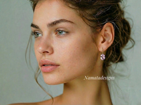 Natural Pink Amethyst Dangle Earrings, Gemstone Drop Earrings, Pink Stone Earrings, Gift for Her, Minimalist Amethyst Earrings