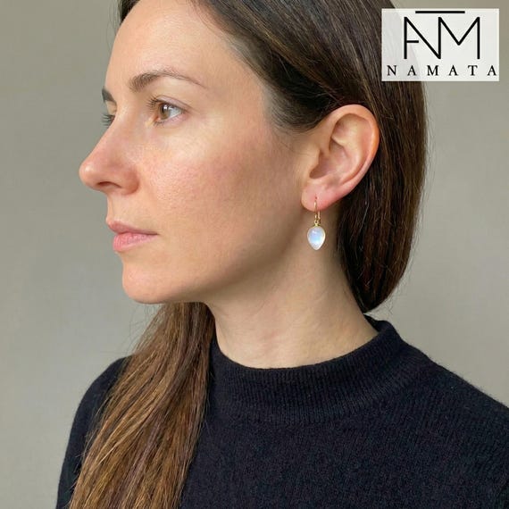 14K Gold Moonstone Dangle Earrings, Teardrop Earrings, June Birthstone Jewelry