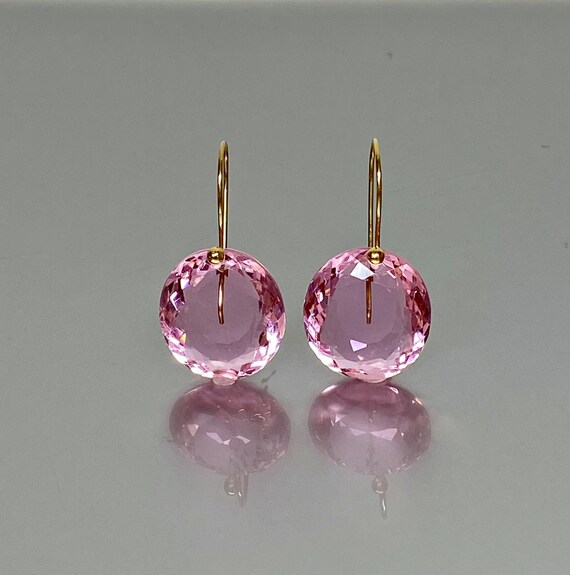 14K Pink Topaz Dangle  Earrings,  Statement Earrings, Oval Earrings, Pink Stone Earrings, November Birthstone, Topaz Jewelry Gift For Her.
