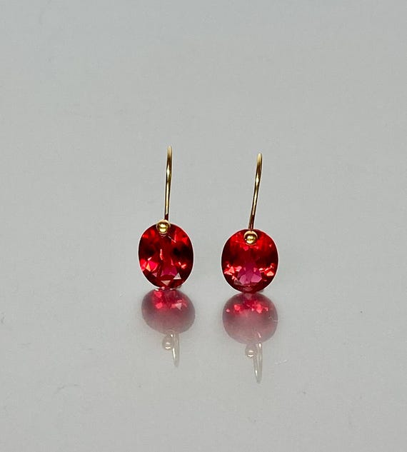 14K/18K Gold Small Oval Red Ruby Dangle Earring (12 ct), Small Earrings, Red Stone Earrings, July Birthstone Birthday,  Gift For Her.