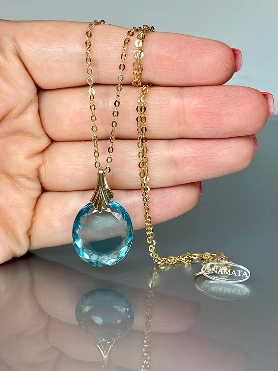 14K Gold Aquamarine Pendant Necklace 