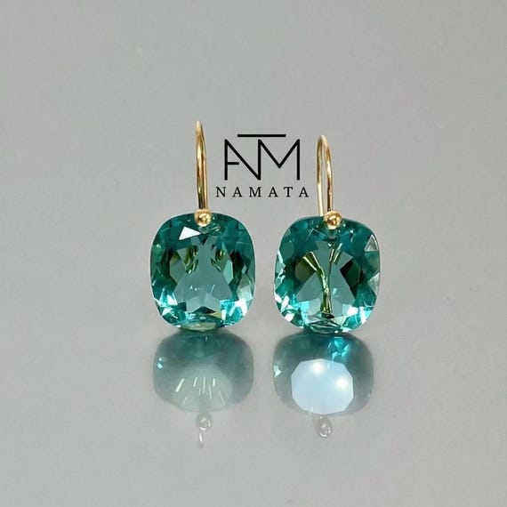 14K/18K Gold Paraiba Tourmaline Rectangle Earrings, Birthstone Earrings, Wedding Earrings, Minimalist Earrings, Christmas Gift For Her