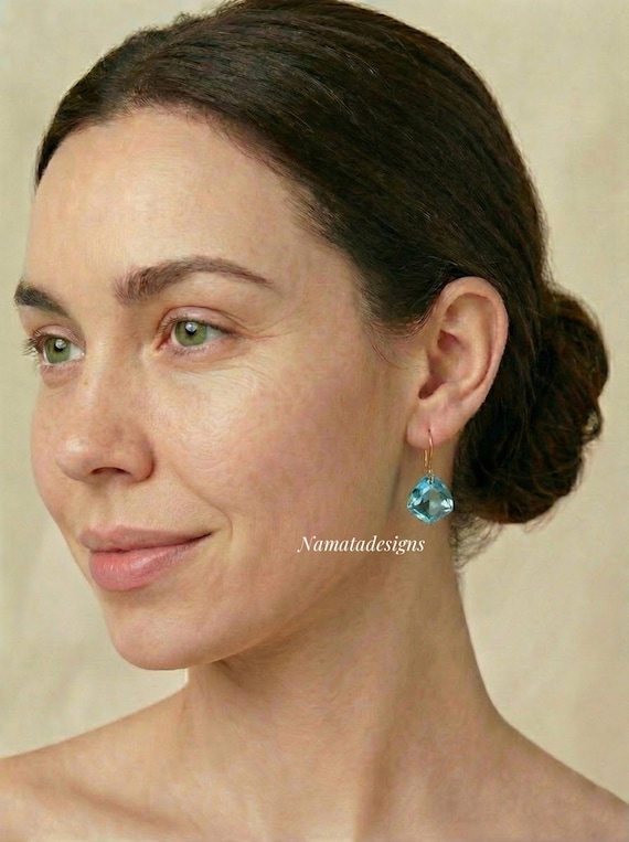 14K/18K Gold Aquamarine Dangle Earrings, December Birthstone Earrings, Aquamarine Jewelry Gift For Woman.