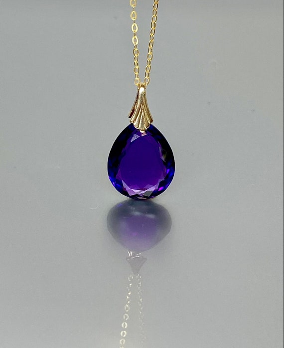 Amethyst Teardrop Pendant Necklace | February Birthstone Jewelry | Purple Stone Necklace Gift for Her | Minimalist Amethyst Necklace