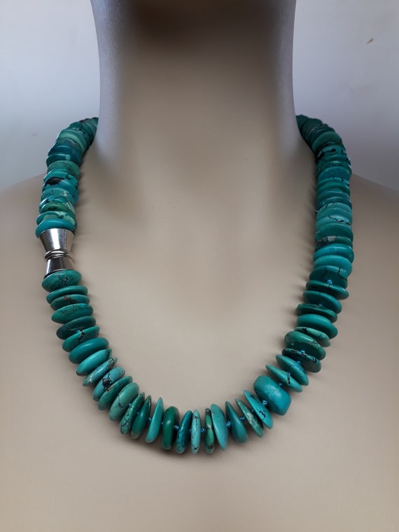 Natural Blue turquoise necklace, Chunky statement turquoise necklace, Big turquoise stone beads, Turquoise statement jewelry
