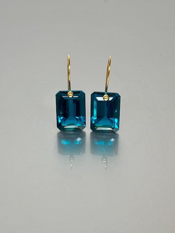 14k Blue Tourmaline Earrings (31 ct), Rectangle earring, October Birthstone, Tourmaline Jewelry Gift For Her, Gift For Mom, Handmade Jewelry