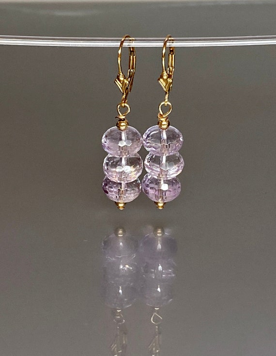 14k Gold Natural Pink Amethyst Earrings, Long Pink Earrings earrings, February Birthstone, Pink Amethyst Jewelry Gift For Her.