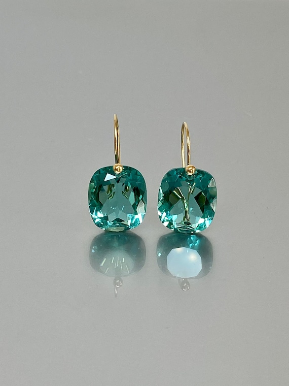 Paraiba Tourmaline Drop Earrings | Blue-Green Tourmaline | 14K/18K Gold Earrings | Statement Tourmaline Jewelry | Gift for Her
