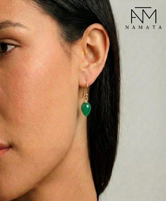 14K Gold Aventurine Drop Earrings, Green  Gemstone, Teardrop Earrings, Minimalist Dangle Jewelry