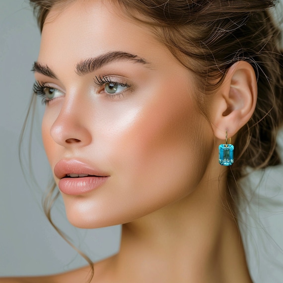 14K/18K Gold  Aquamarine Earrings(32cts), Aquamarine Drop Earring, March Birthstone Earring, Aquamarine Jewelry Gift , Birthstone Earrings