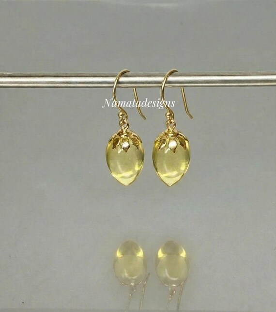 Lemon Quartz Teardrop Earrings, Yellow Gemstone Drop Earrings, Sterling Silver or Vermeil, 24K Gold Vermeil, Rose Gold Vermeil, Gift for Her