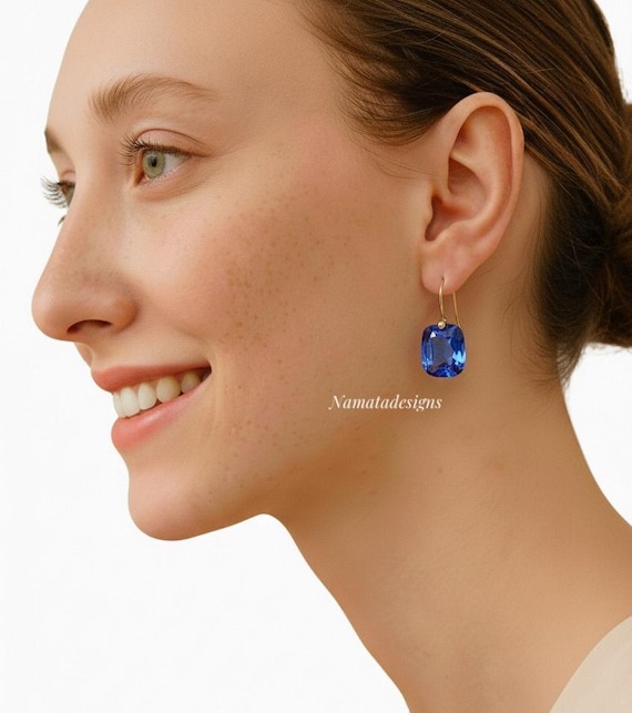 14K Gold Tanzanite Dangle Drop Earrings:  December Birthstone Gift, Minimalist Modern Jewelry