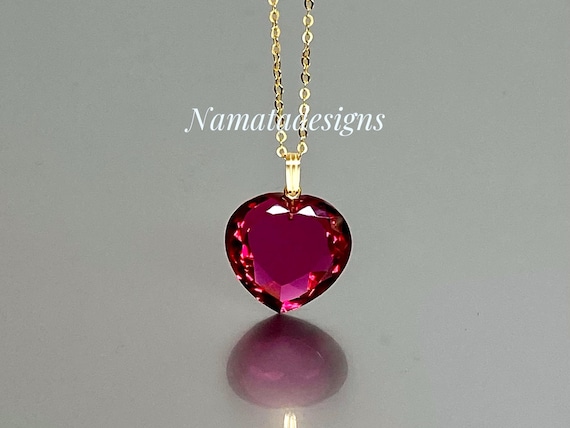 14K Gold-Filled Large Rubellite Tourmaline Heart Pendant Necklace