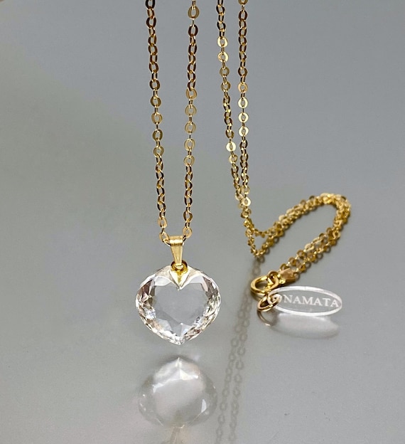 Small Natural Crystal Heart Pendant Necklace, Rock Crystal Heart Necklace, Clear Crystal Pendant,  Gift For Her Birthday.