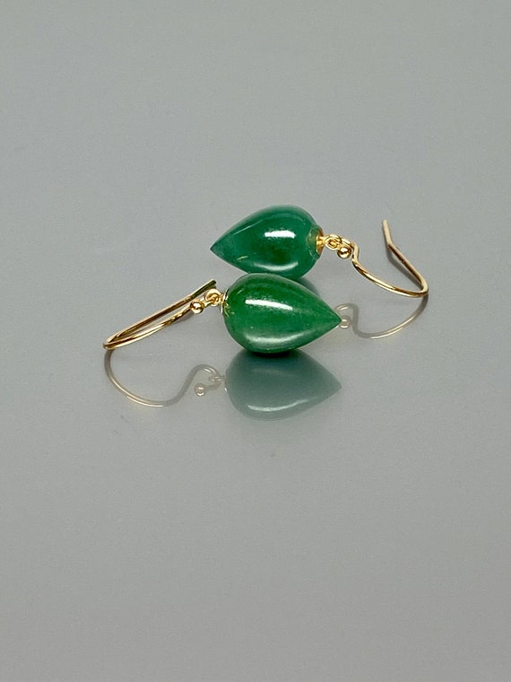 14K Gold Natural Green Aventurine Earrings, Green Jade Earrings, Small Earrings, Minimalist Earring, Aventurine Jewellery Got For Her.