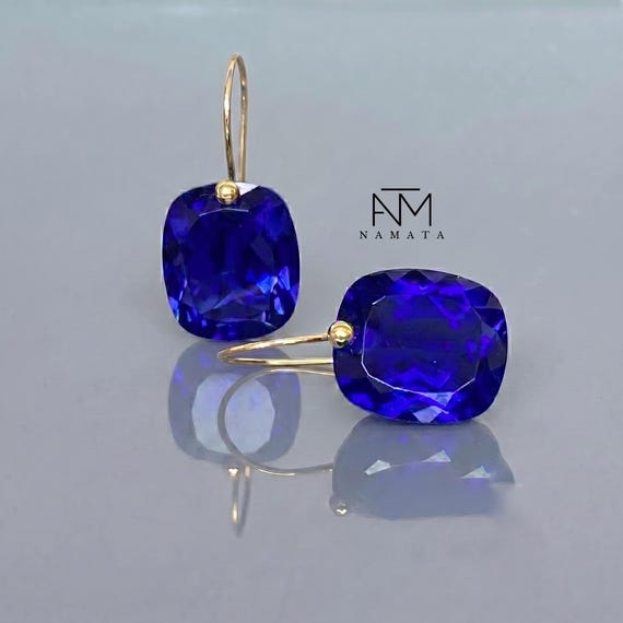 14K/18K Gold Blue Sapphire  Earrings, Blue Gemstone Dangle Earrings, September birthstone, Sapphire Jewellery Gift For Her