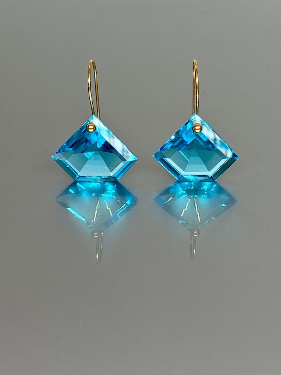 14K Gold  Pentagon Blue Topaz Earrings (29 ct), Sky Blue Topaz Earrings, Statement Earrings, Topaz Jewelry, Valentines' Gifts