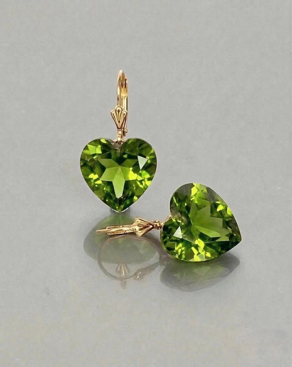 14K Gold Peridot Heart Earrings,  Vermeil & Sterling Silver,  August Birthstone Minimalist Jewelry Gift