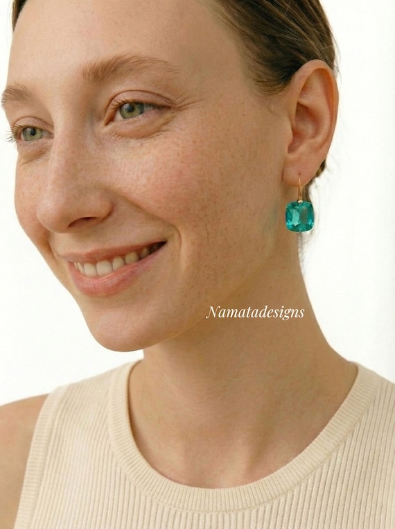 14K/18K  Gold Paraiba Tourmaline Drop  Dangle Earrings, Ocean Blue Jewelry, Blue Stone Earrings